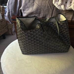 Goyard PM Black Geometric Tote Bag with Leather Trim